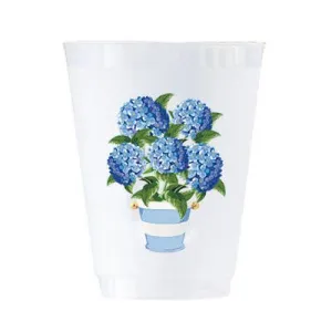 16 oz Shatterproof Cups | Set of 8 | Hydrangeas Striped Pot