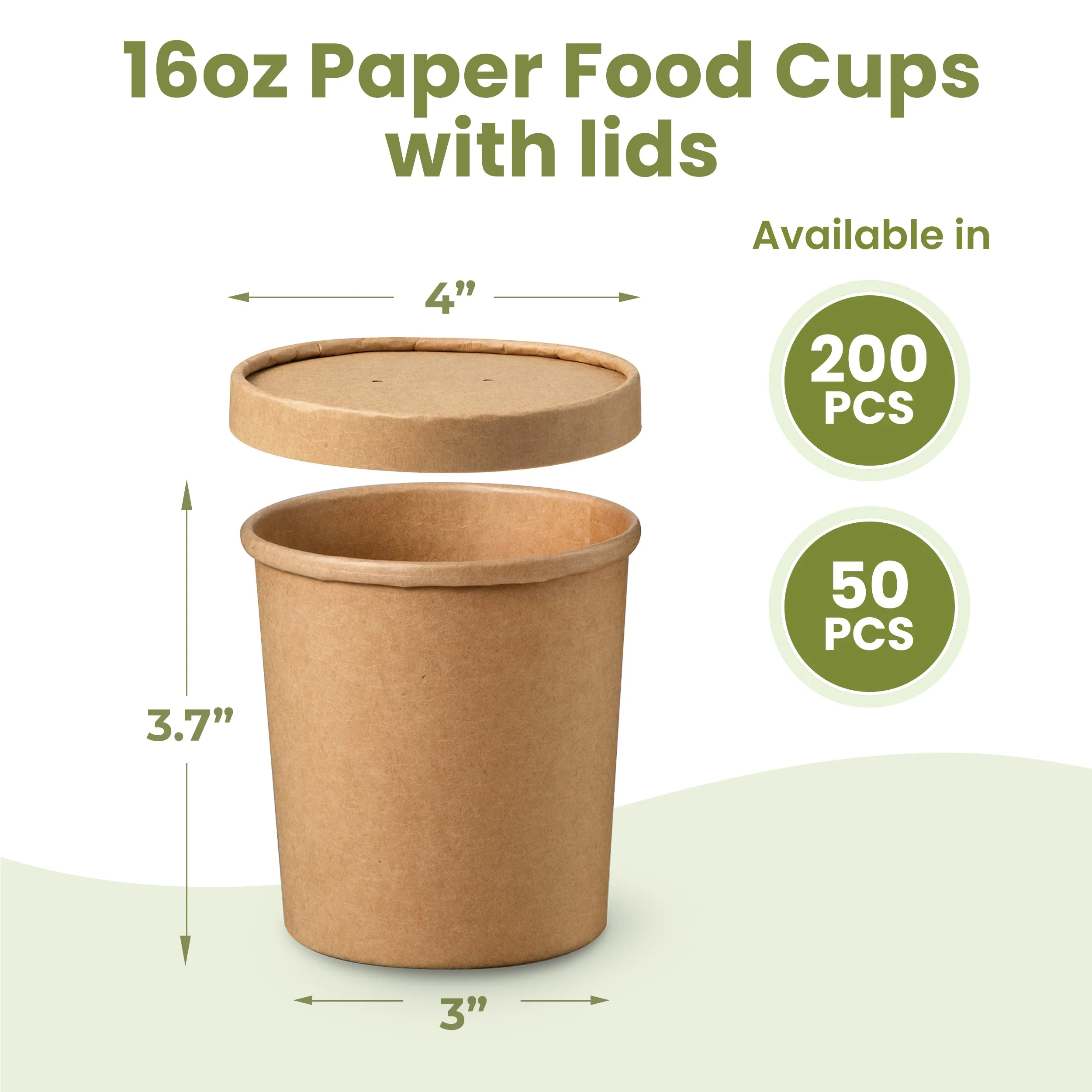 16oz Kraft Compostable Paper Food Cup with Vented Lid