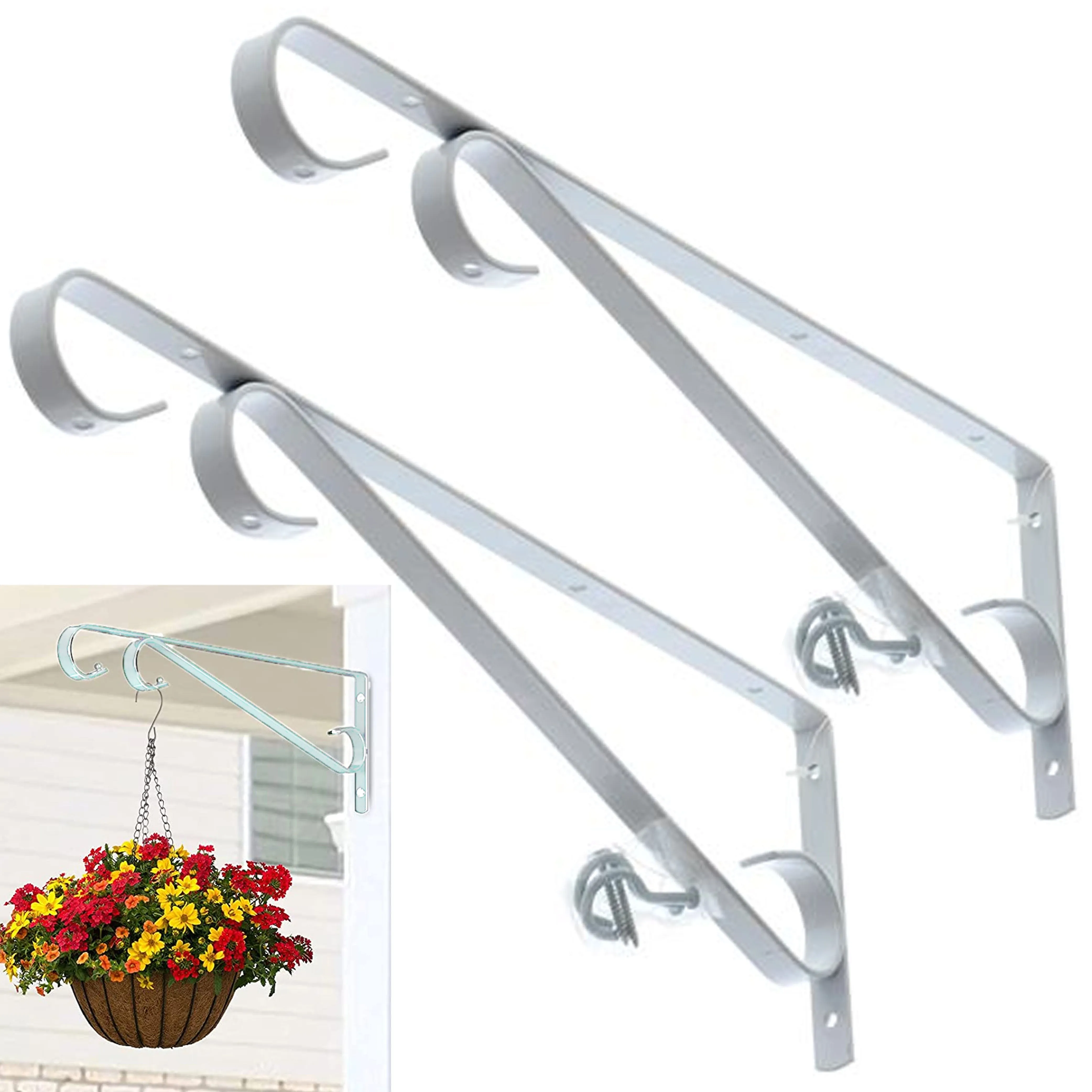 2 Pc 15" Hanging Plant Bracket Heavy-Duty Metal Garden Hangers Hooks w/ Screws