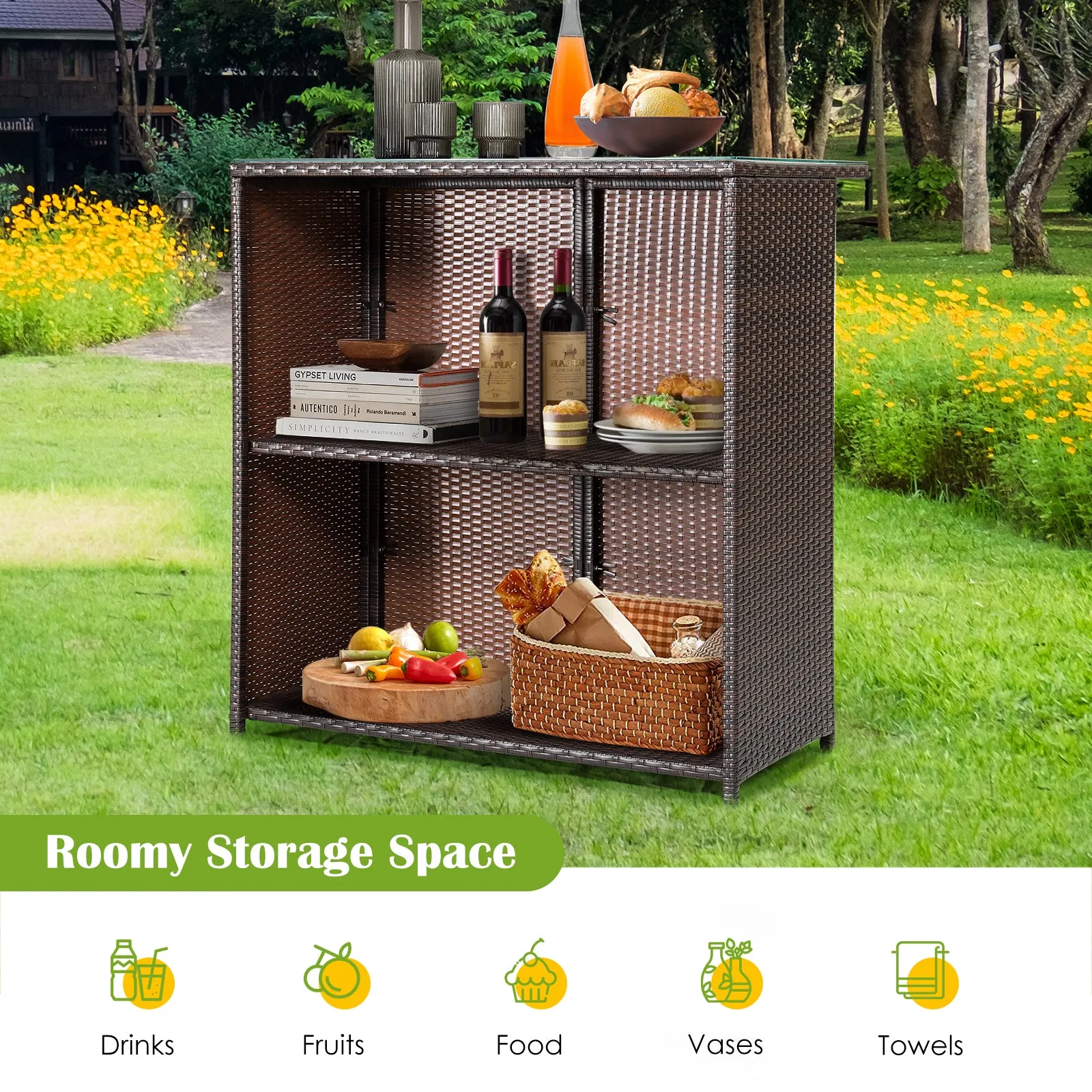 3-Piece Outdoor PE Rattan Bar Set with Cushions-White