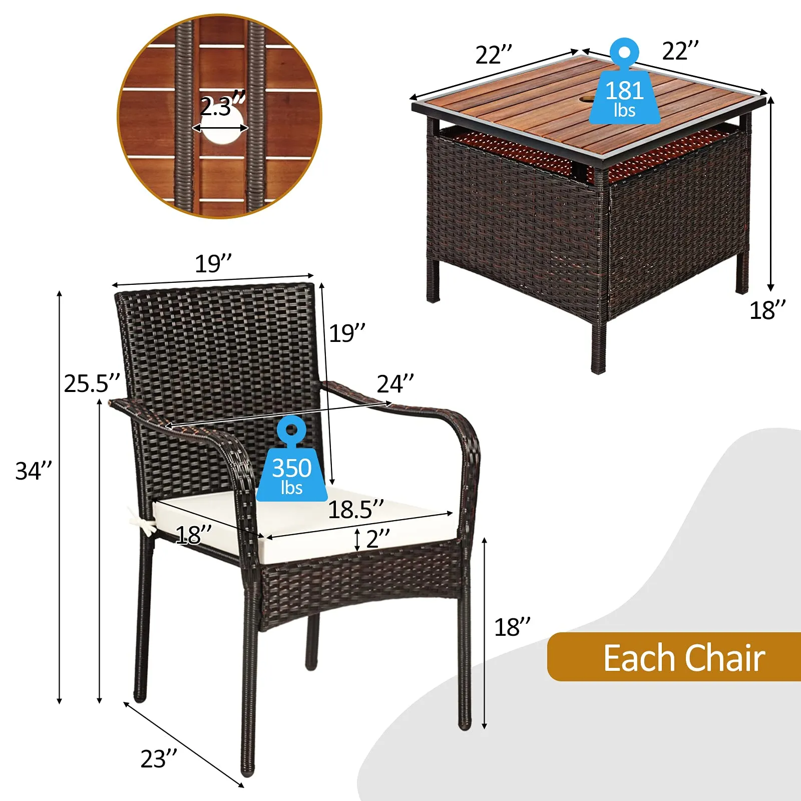 3 Pieces Wicker Bistro Set, Outdoor Conversation Set with 2 Comfortable Cushions