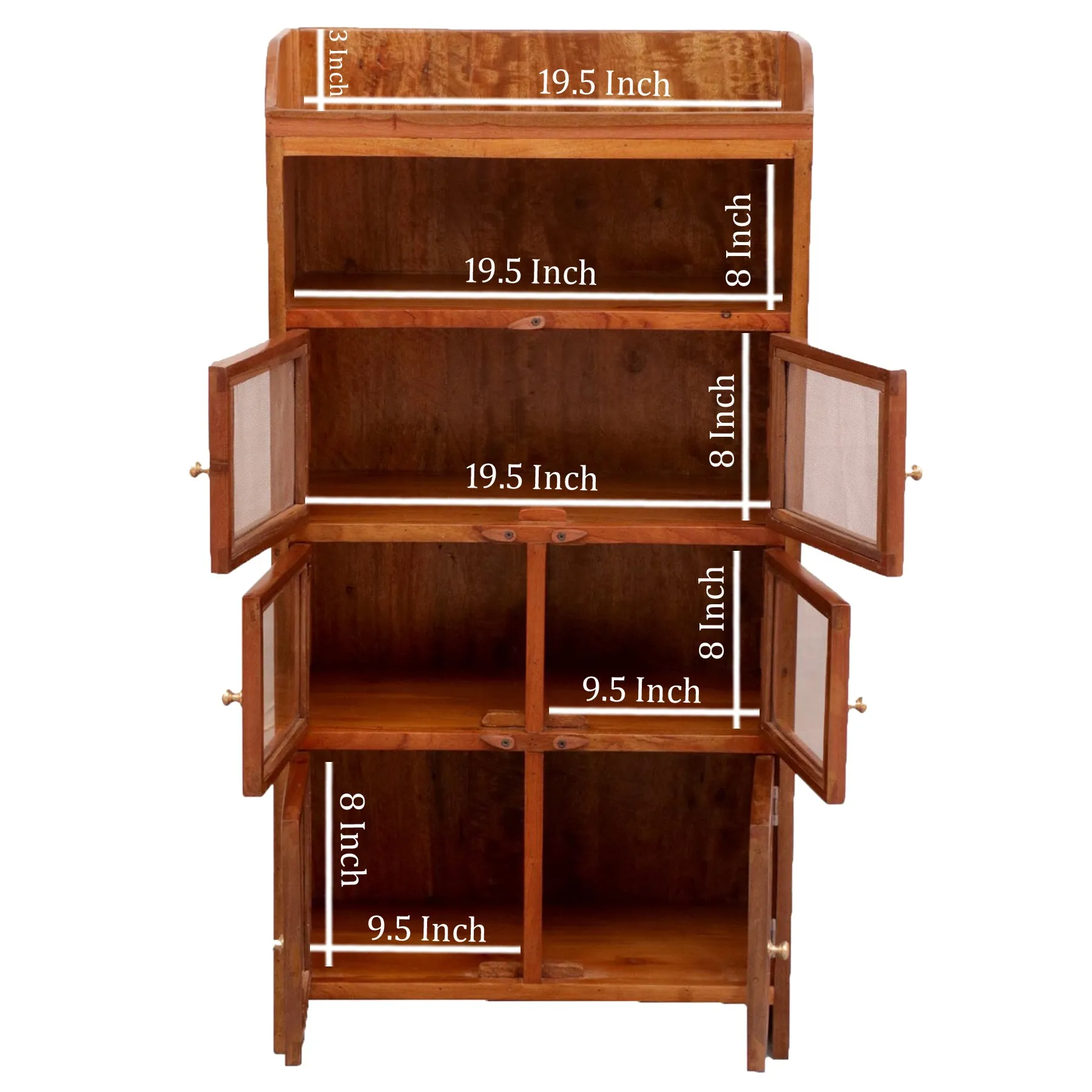 3 Section (2 Wire mesh   1 Glass) Compact Sideboard ( Teak l Wood )