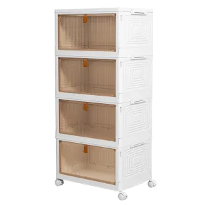 4 Tier Plastic Storage Bins with Lids 23QT, Stackable Storage Containers with Wheels, Folding Storage Boxes, Collapsible Storage Bins, Closet Organizers and Storage for Living Room,Office,Dorm