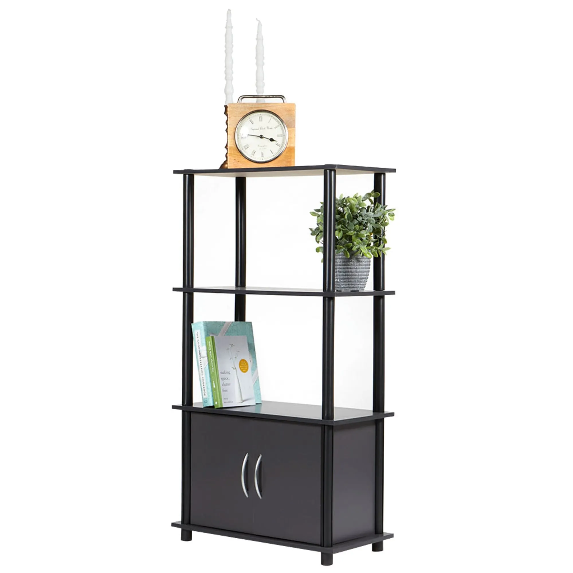4 Tier Storage Shelf with Cabinet, Grey