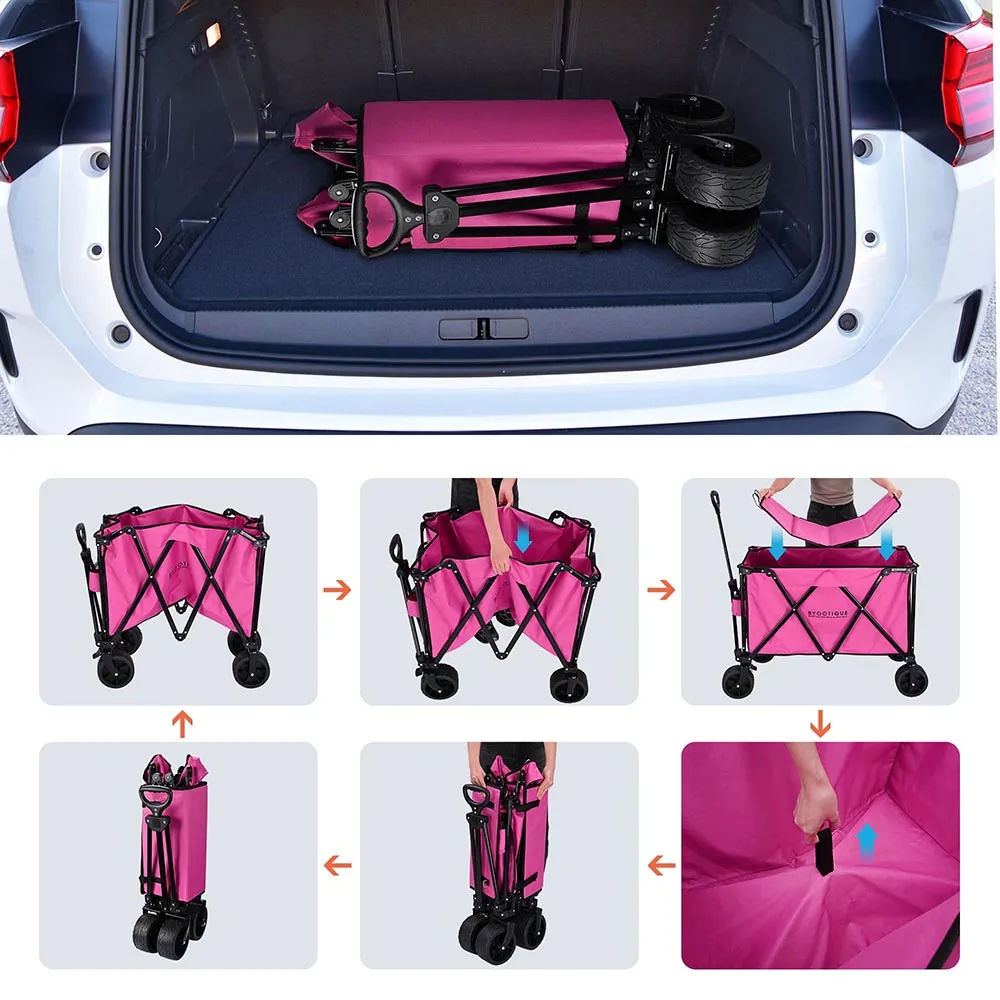 42" Foldable Utility Wagon Pink Folding Shopping Beach Wagon