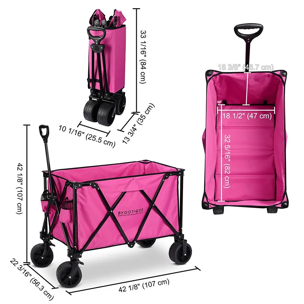 42" Foldable Utility Wagon Pink Folding Shopping Beach Wagon