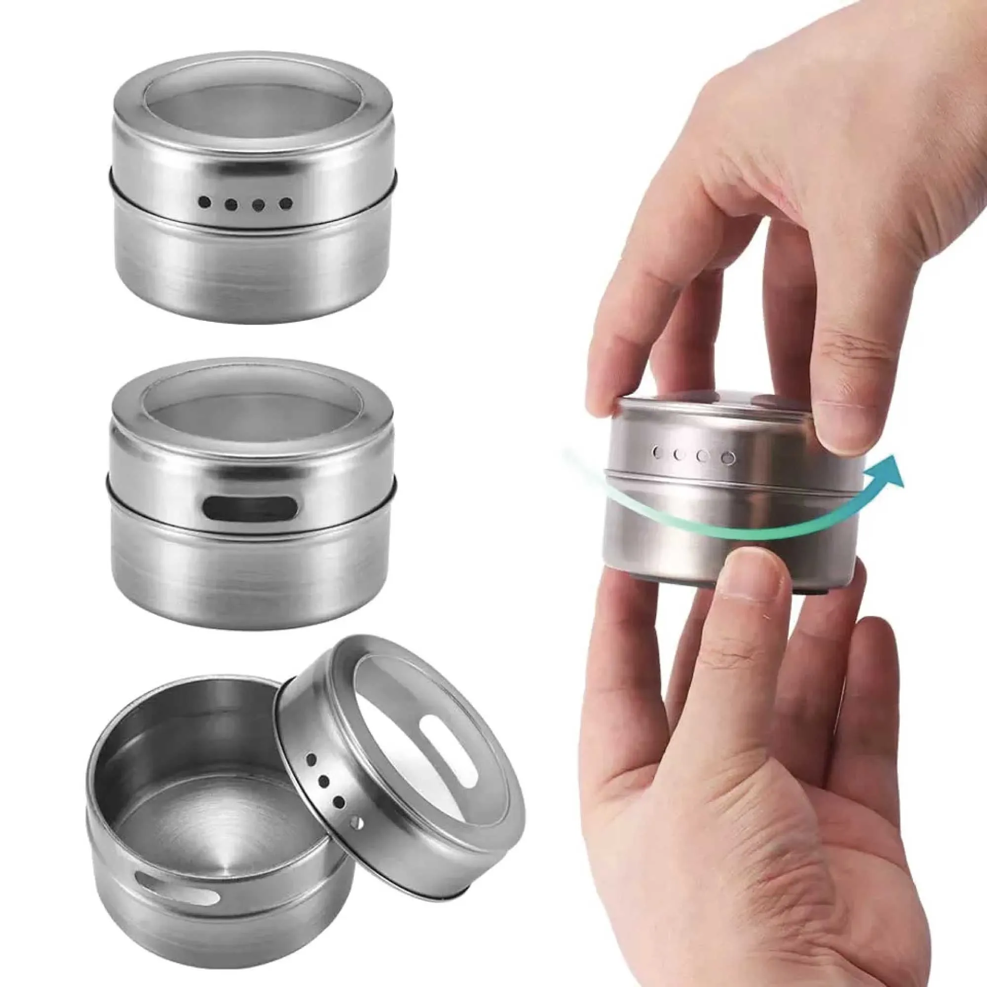 50x 150g Magnetic Spice Jar Stainless Steel Tin | Herb Seasoning Storage Container