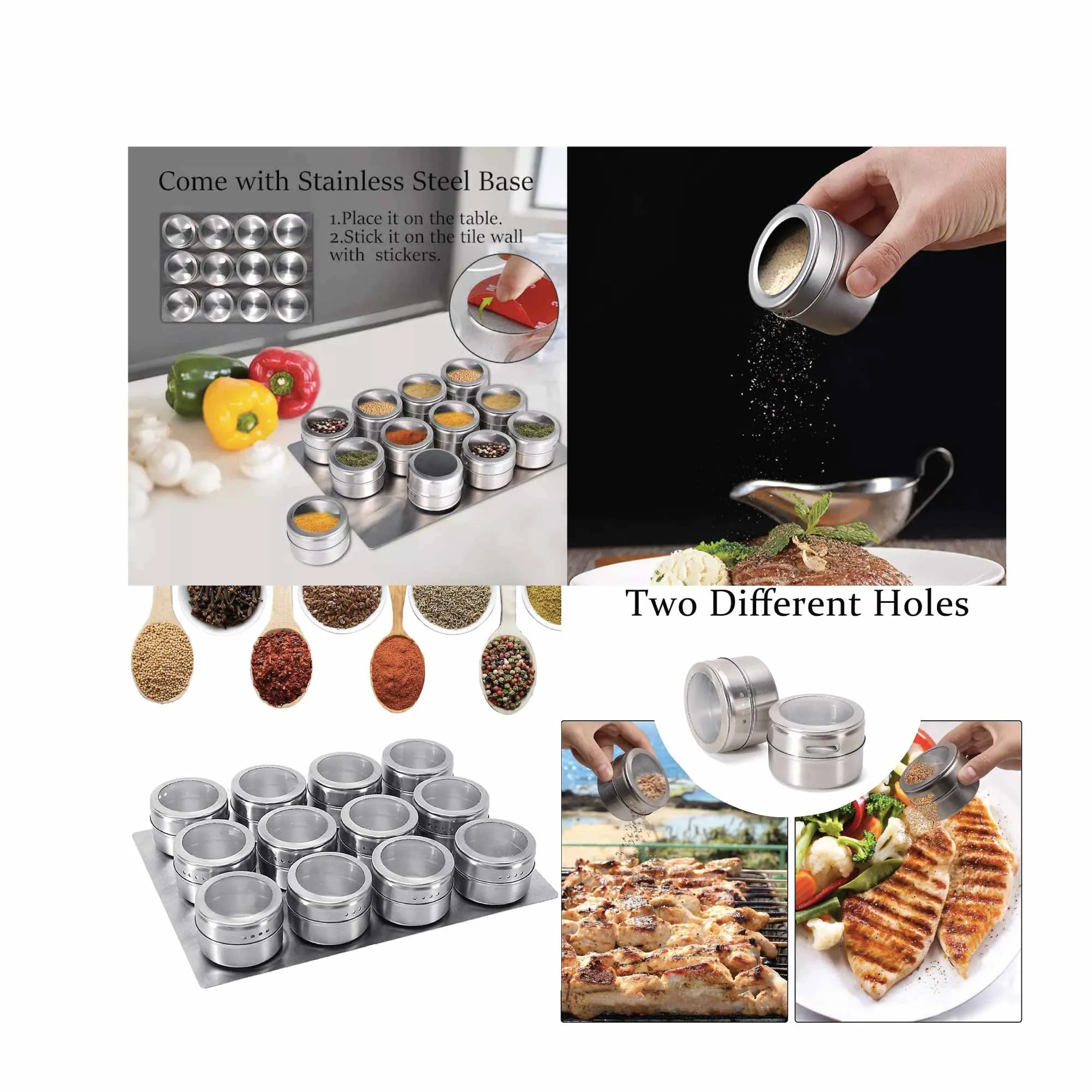 50x 150g Magnetic Spice Jar Stainless Steel Tin | Herb Seasoning Storage Container