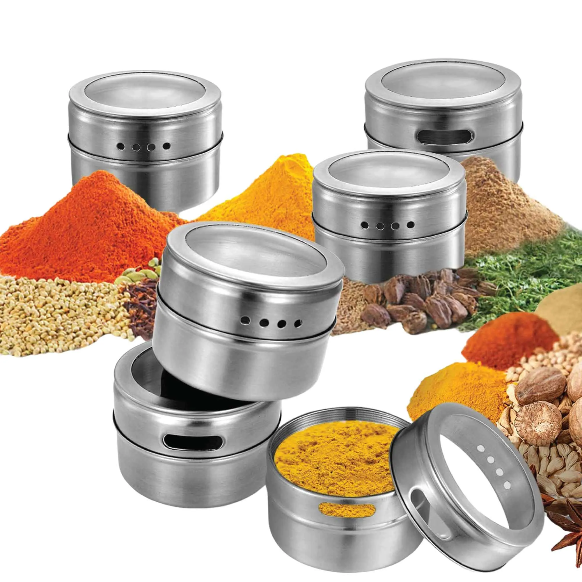 50x 150g Magnetic Spice Jar Stainless Steel Tin | Herb Seasoning Storage Container