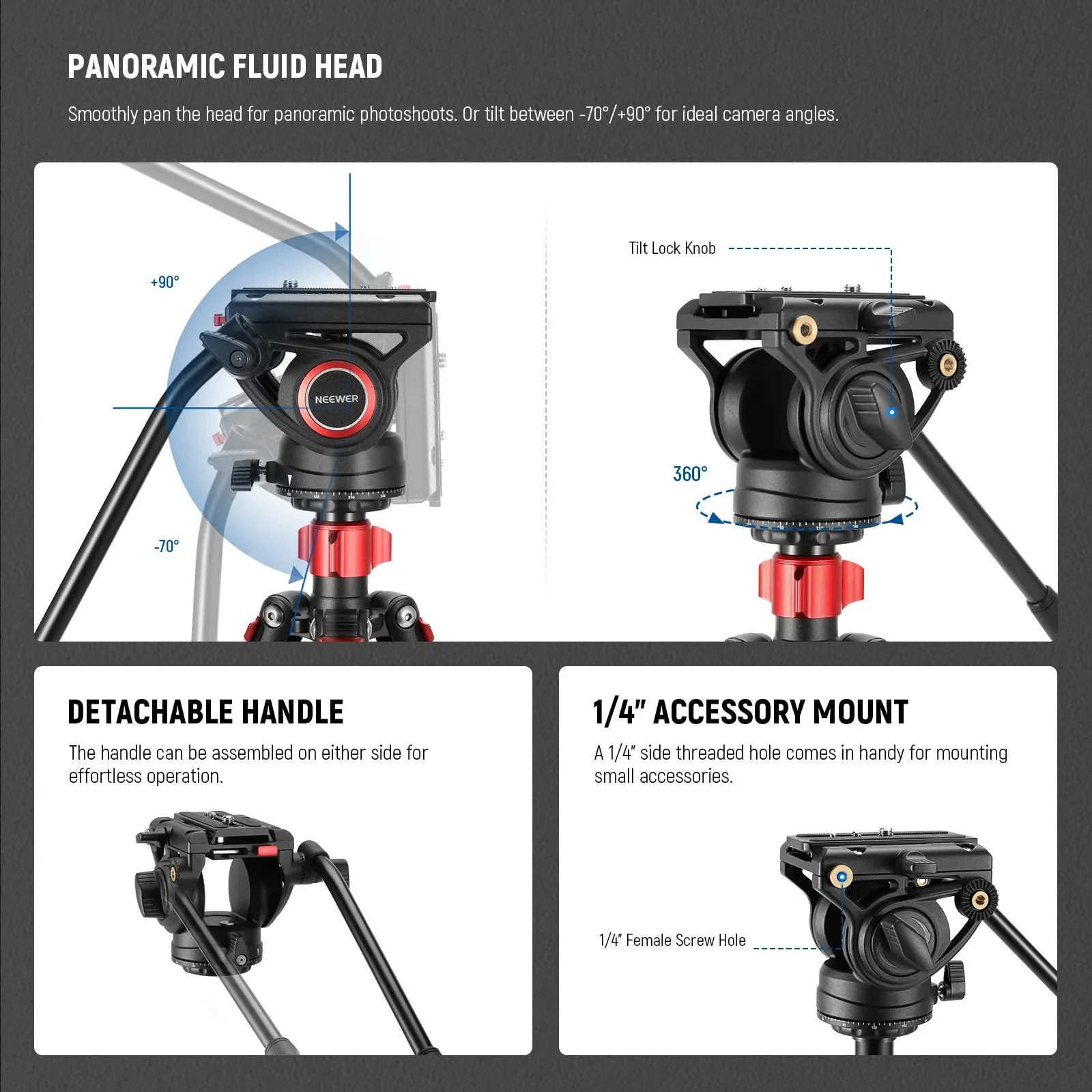72 Fluid Head Video Tripod Monopod for Dslr Camera with Qr Plate Compatible with Dji Rs Gimbal and Manfrotto Aluminum Alloy Construction