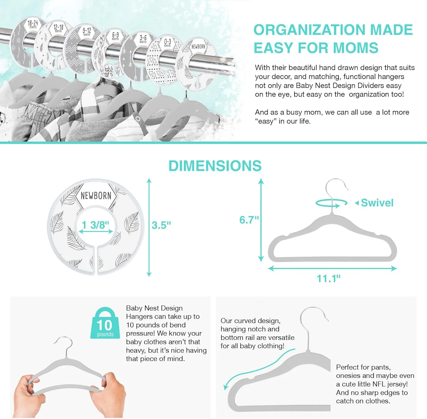 Baby Nest Designs 20x Baby Hangers with 7X Baby Closet Dividers