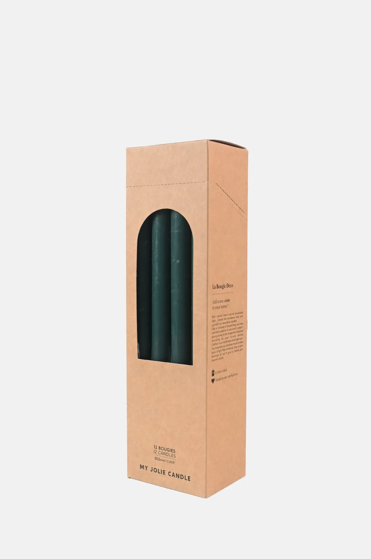Box of 12 Dinner Candles Vert Foret