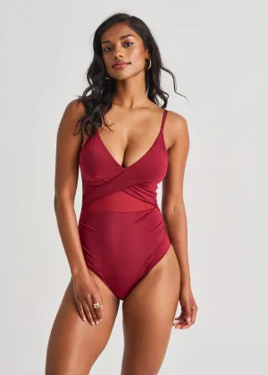 CROSS OVER MESH ONE PIECE RUBY RED