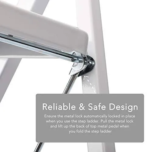 Delxo 3 Step Folding Step Stool Ladder with Handgrip White (3 Feet)
