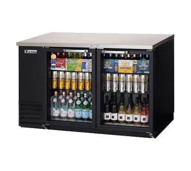 Everest EBB59G-24 57-3/4" Black Two Section Glass Door Back Bar Cooler