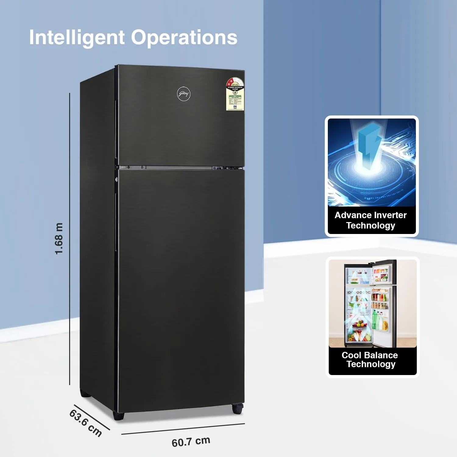 Godrej RT EONVALOR 310B RI FS ST, Fossil Steel , Edge 272 L 2 Star Nano Shield Technology Inverter Frost Free Double Door Refrigerator