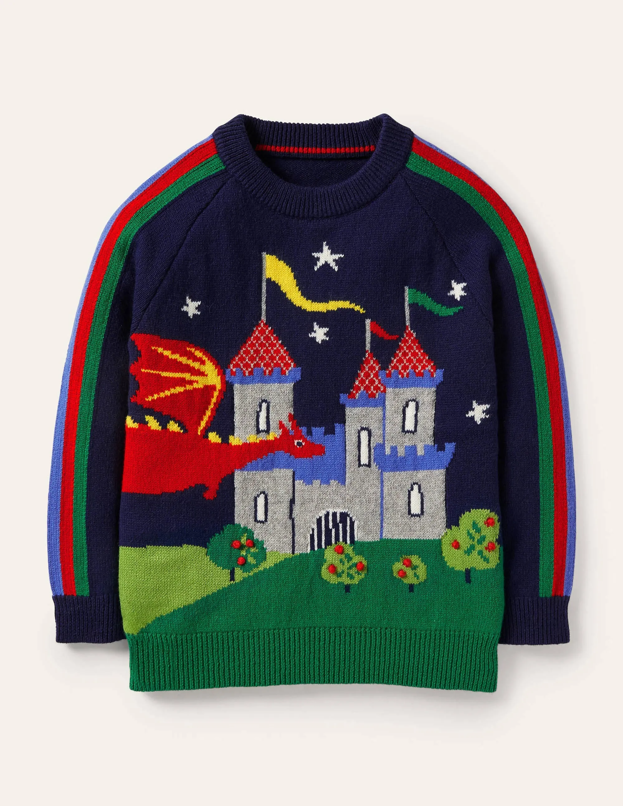 Graphic Dragon Crew Jumper-College Navy Rainbow Castle