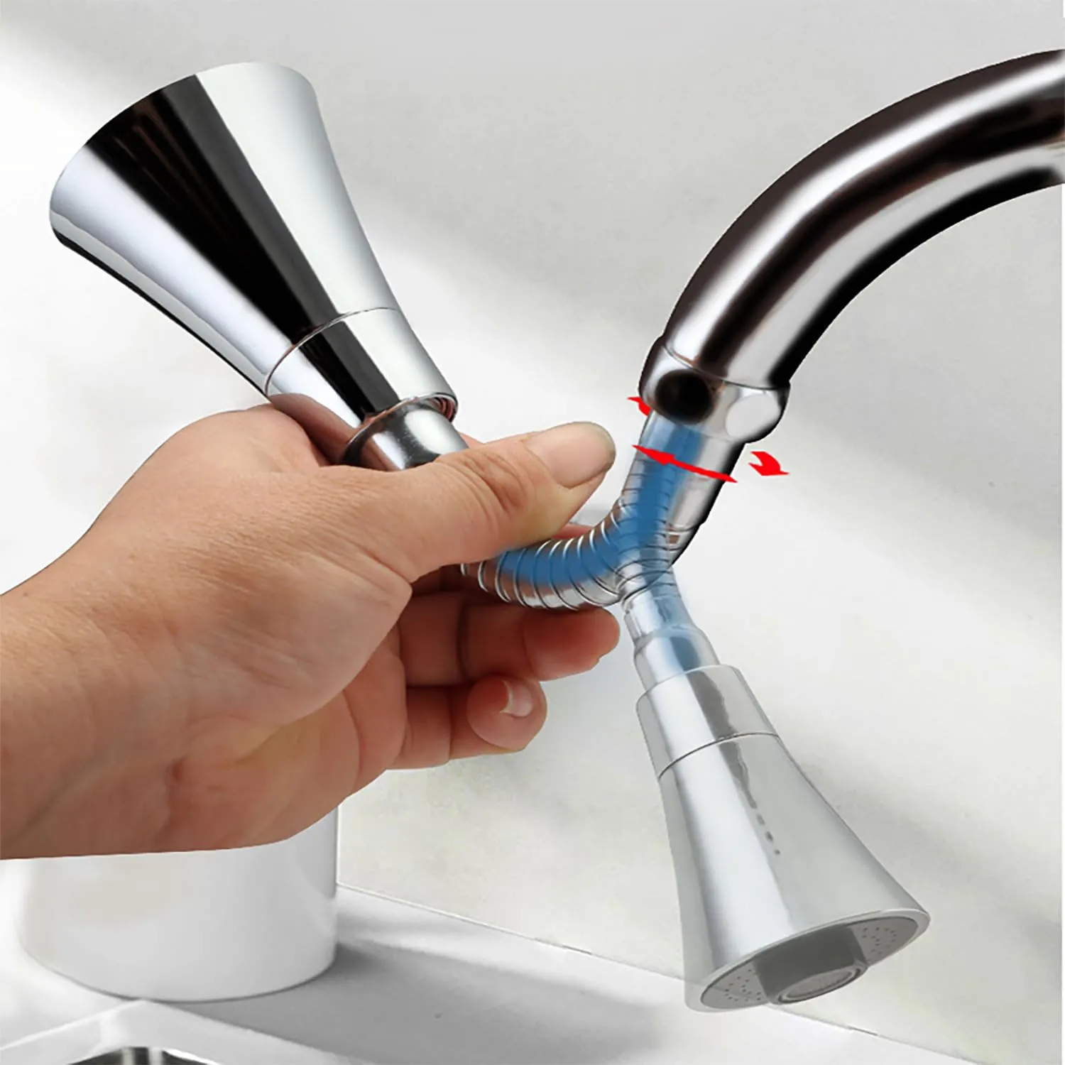 Heart Home Kitchen Faucet | 360 Degree Rotation Swivel Faucet | Adjustable Faucet Extension Tube | Faucet Water Saving for Sink Taps | JN-034 | Silver