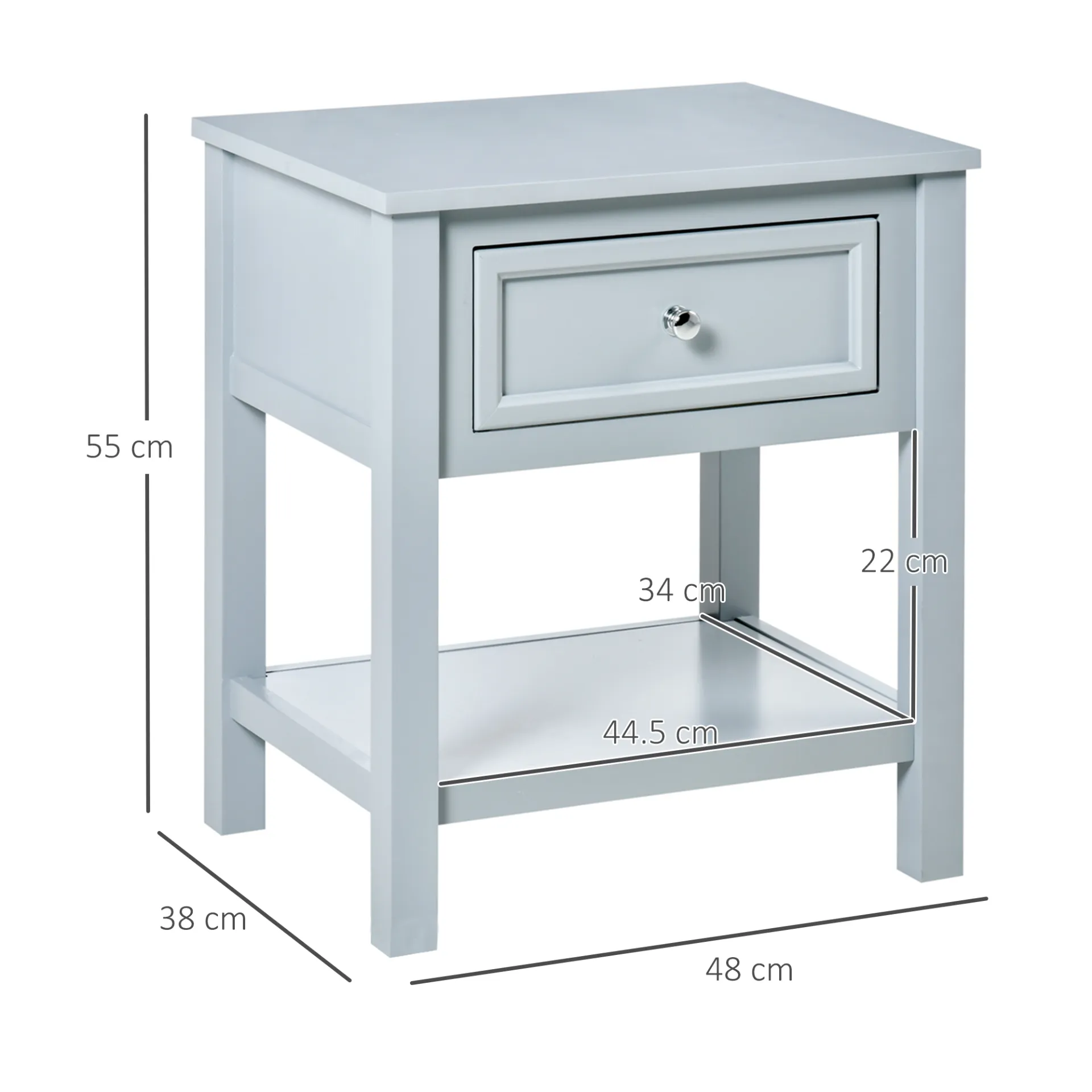 HOMCOM Grey Bedside End Table Nightstand with Drawer & Open Shelf - Classic & Stylish Furniture for Your Bedroom