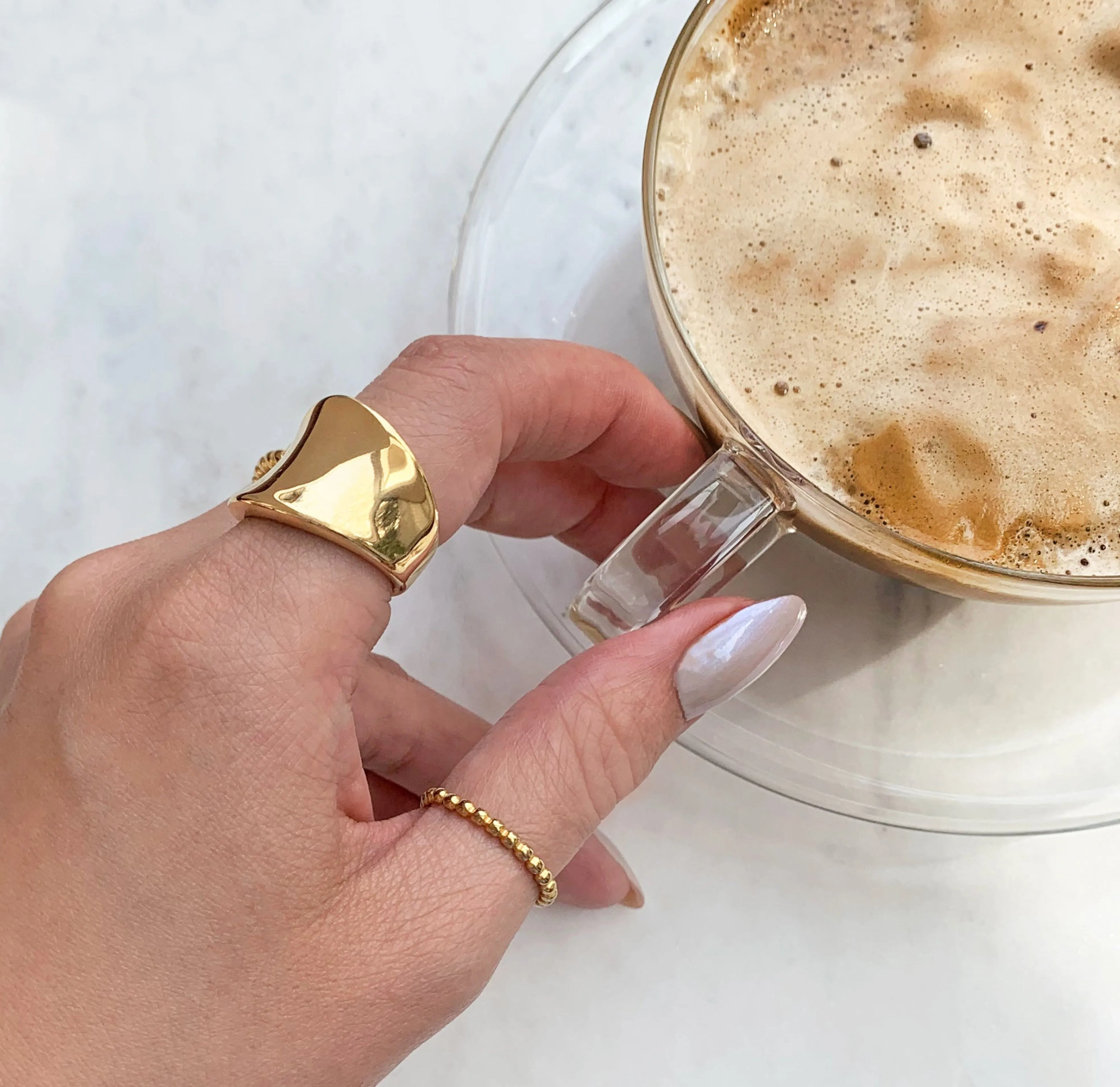 JAINA DAINTY GOLD BEADED STACKABLE RING