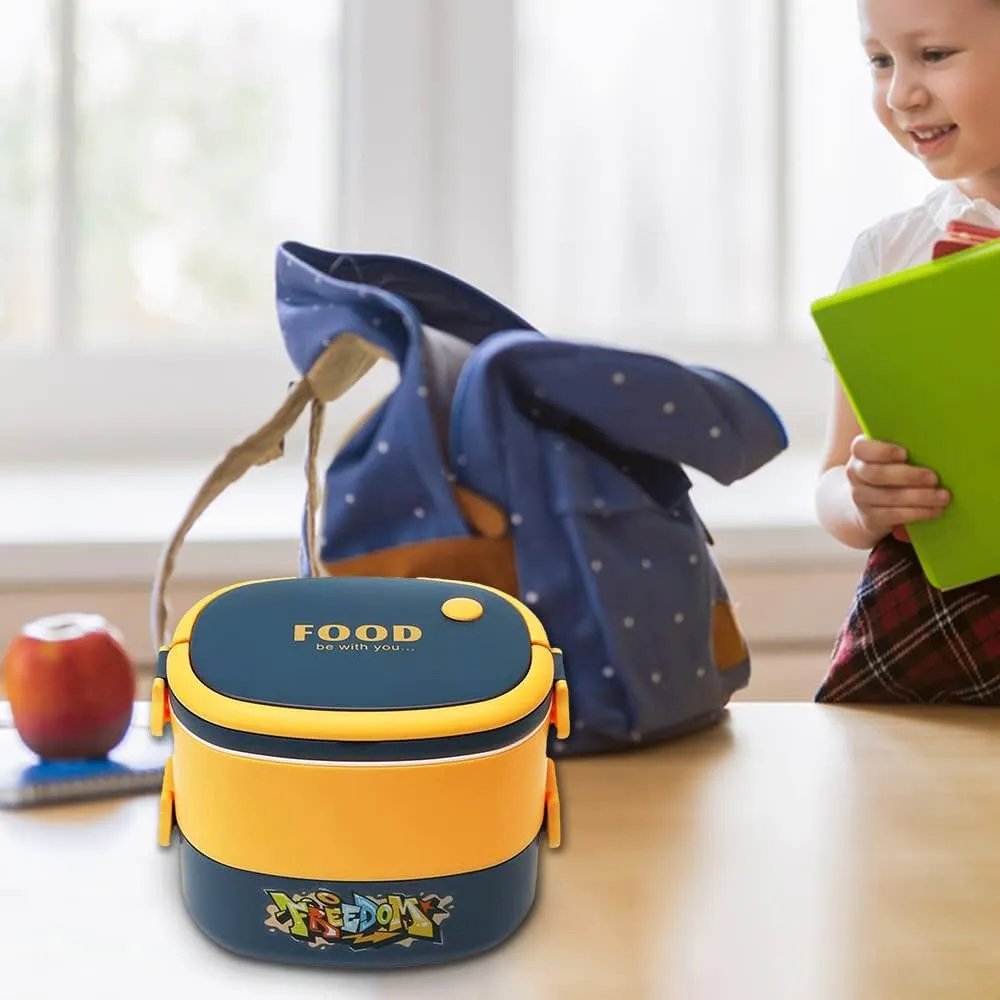 Kuber Industries Insulated Lunch Box with 2 Compartments|100% BPA Free, Food Grade ABS Plastic|Leakproof & Spill Proof|Dishwasher & Microwave Safe Lunch Box|1450 ML|HX0043341|Pack of 3|Yellow & Blue