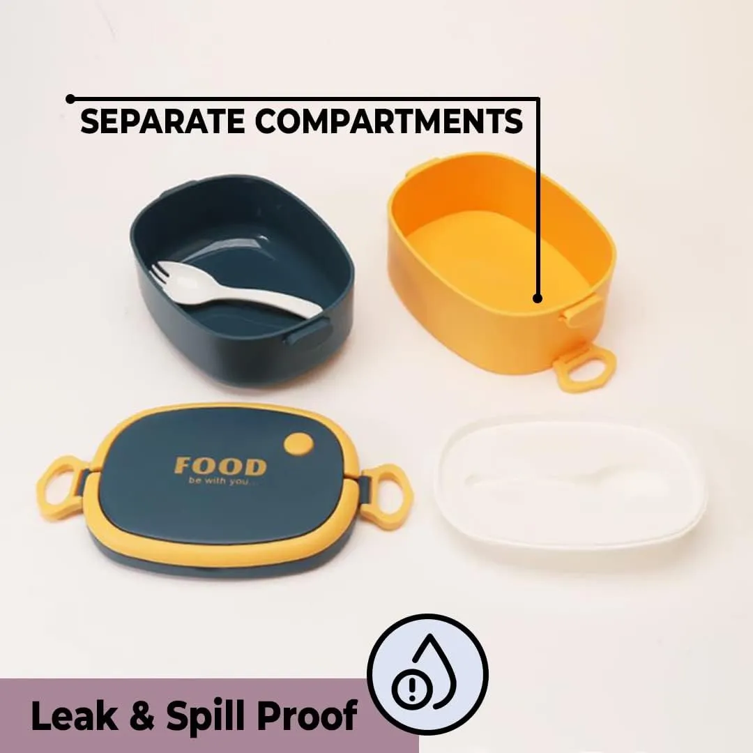 Kuber Industries Insulated Lunch Box with 2 Compartments|100% BPA Free, Food Grade ABS Plastic|Leakproof & Spill Proof|Dishwasher & Microwave Safe Lunch Box|1450 ML|HX0043341|Pack of 3|Yellow & Blue