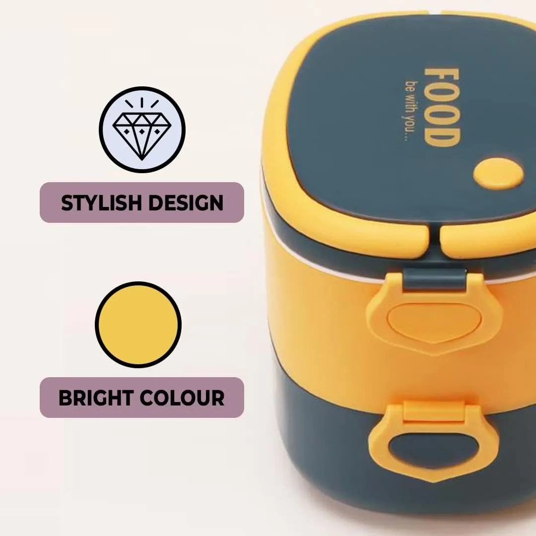 Kuber Industries Insulated Lunch Box with 2 Compartments|100% BPA Free, Food Grade ABS Plastic|Leakproof & Spill Proof|Dishwasher & Microwave Safe Lunch Box|1450 ML|HX0043341|Pack of 3|Yellow & Blue