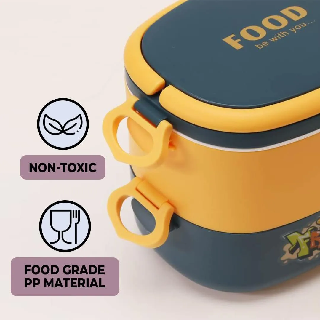 Kuber Industries Insulated Lunch Box with 2 Compartments|100% BPA Free, Food Grade ABS Plastic|Leakproof & Spill Proof|Dishwasher & Microwave Safe Lunch Box|1450 ML|HX0043341|Pack of 3|Yellow & Blue
