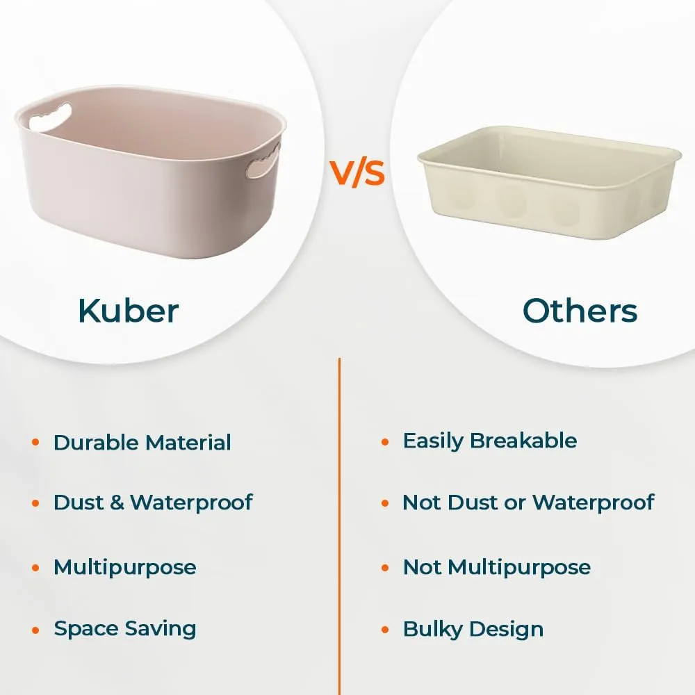 Kuber Industries Multipurpose Medium Storage Box With Handle|Basket For Cosmetic, Fruits, Storage "20 L" |Pack of 2| Beige|