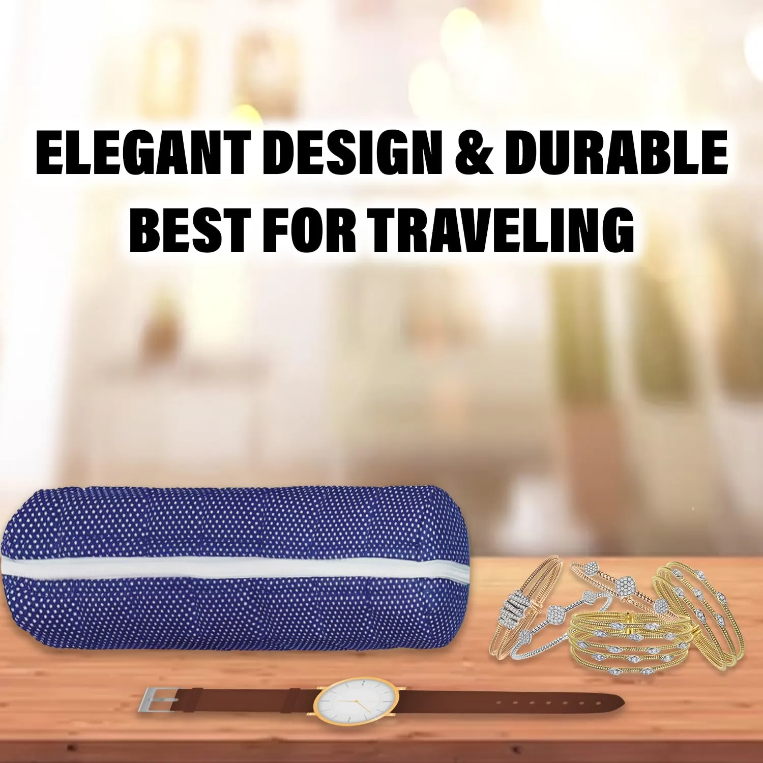 Kuber Industries Single Bangle cover | Cotton Dot Bangle cover | Travel Bangle cover | Watch Organizer for woman | Bracelet Cover with Zipper | Blue