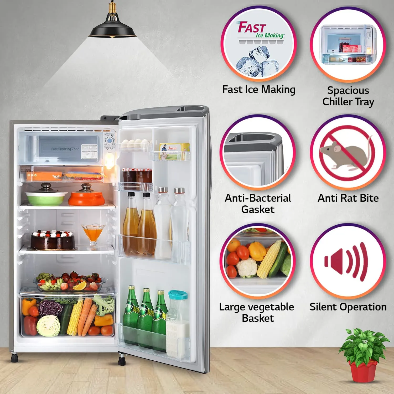 LG GL-B201APZD 185 L 3 Star Direct-Cool Single Door Refrigerator ( Shiny Steel, Fast Ice Making, Gross Volume 190 Litre)
