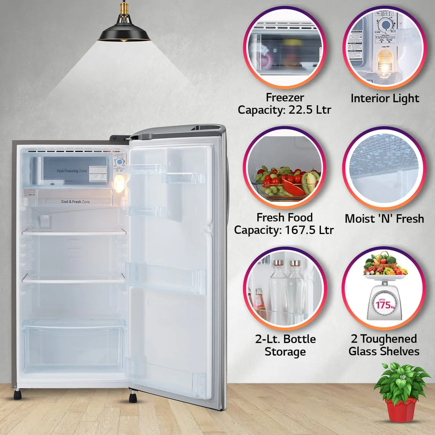 LG GL-B201APZD 185 L 3 Star Direct-Cool Single Door Refrigerator ( Shiny Steel, Fast Ice Making, Gross Volume 190 Litre)