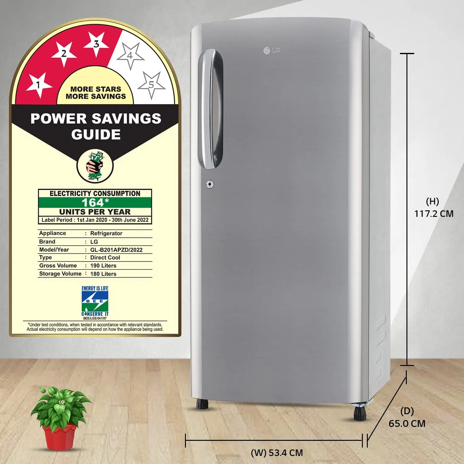 LG GL-B201APZD 185 L 3 Star Direct-Cool Single Door Refrigerator ( Shiny Steel, Fast Ice Making, Gross Volume 190 Litre)