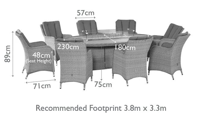 Maze Ascot 8 Seat Oval Dining Set with Fire Pit Table