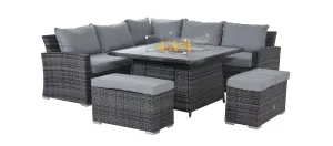 Maze Kingston Corner Deluxe Dining Set With Fire Pit Table