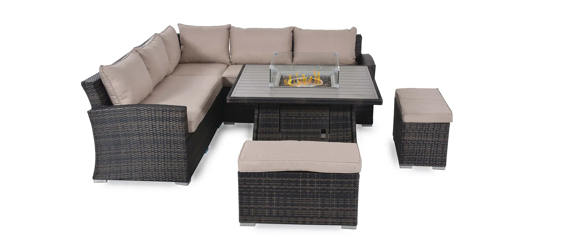 Maze Kingston Corner Deluxe Dining Set With Fire Pit Table