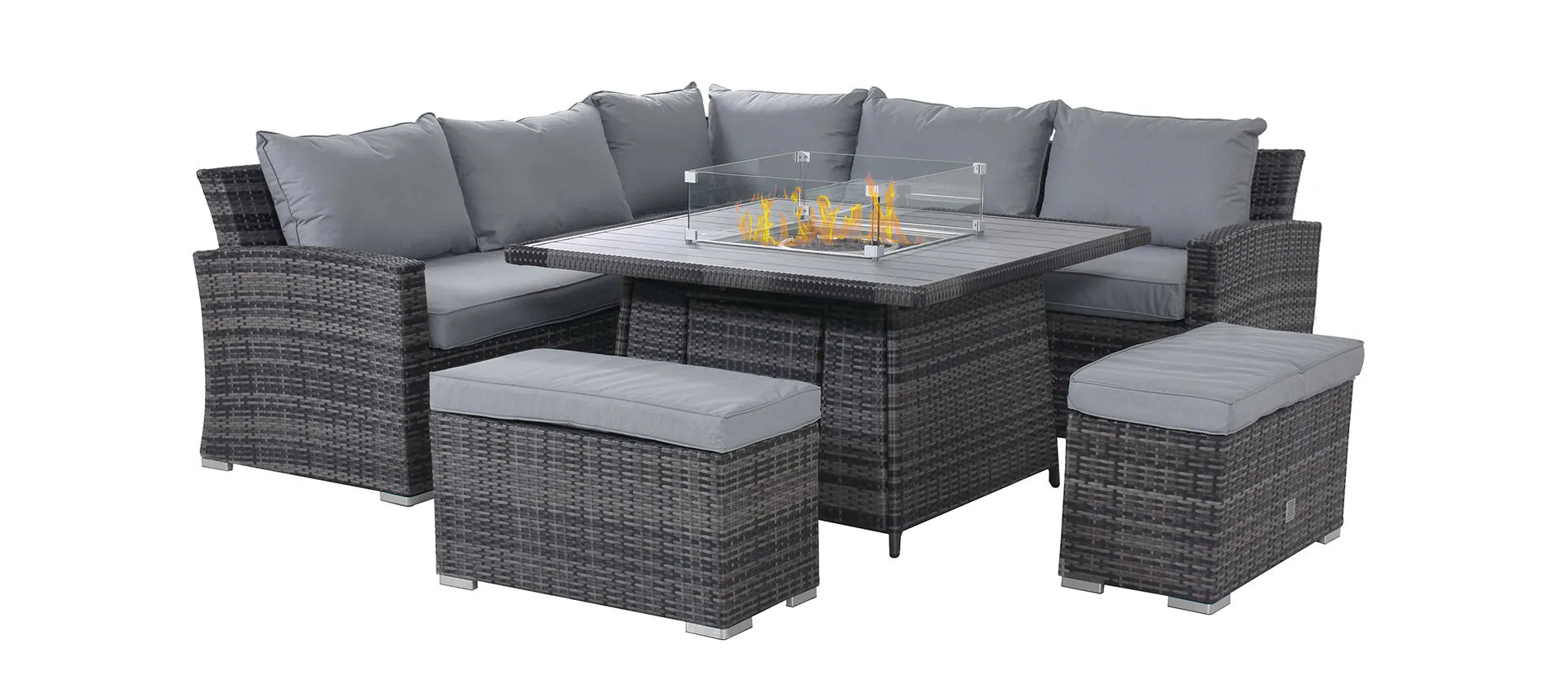 Maze Kingston Corner Deluxe Dining Set With Fire Pit Table