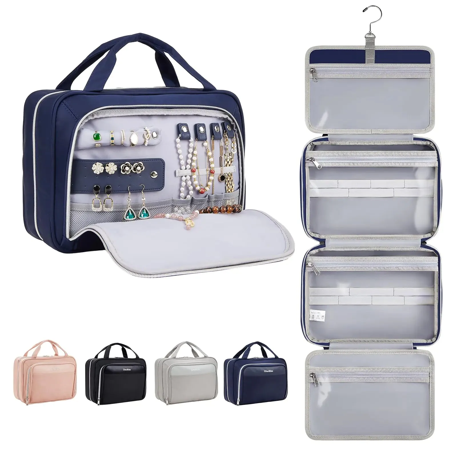 OlarHike Toiletry Bag,Large Size Waterproof Hanging Bags, Makeup Jewelry 3 in 1 Essentials Travel Packing Organizers, Fulled-Sized Family Pack, Shampoo, Conditioner, Brushes Set (Black) Large Black