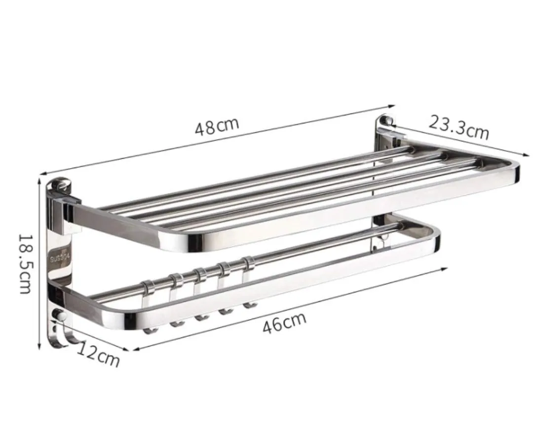 OSLEN Stainless Steel Dual Foldable Towel Rack for Bathroom Wall Mounted/Towel Stand/Adjustable Towel Hooks and Towel Bar/Hanger/Bathroom Accessories (Mirror Finish)