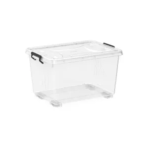 Plastic Storage Box with Wheels & Lockable Lid 33L (Transparent)