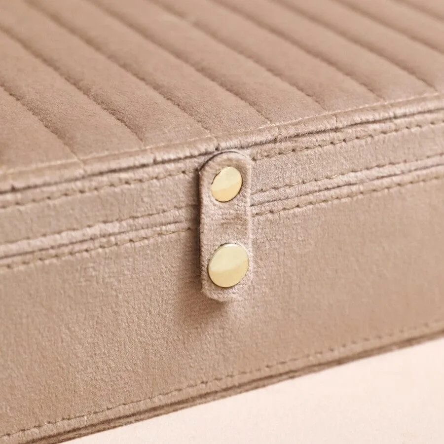 Quilted Velvet Large Jewelry Box in Taupe