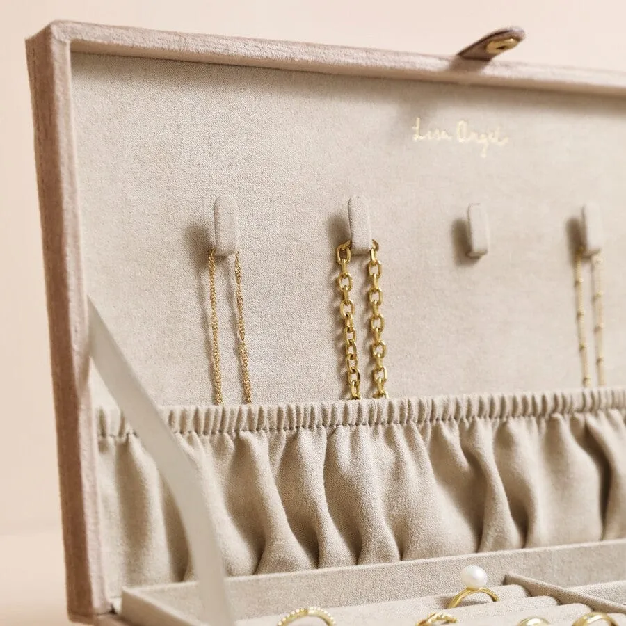Quilted Velvet Large Jewelry Box in Taupe