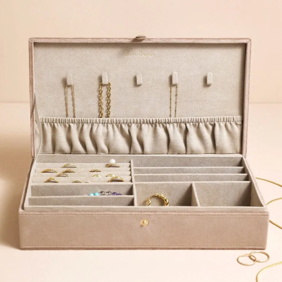 Quilted Velvet Large Jewelry Box in Taupe