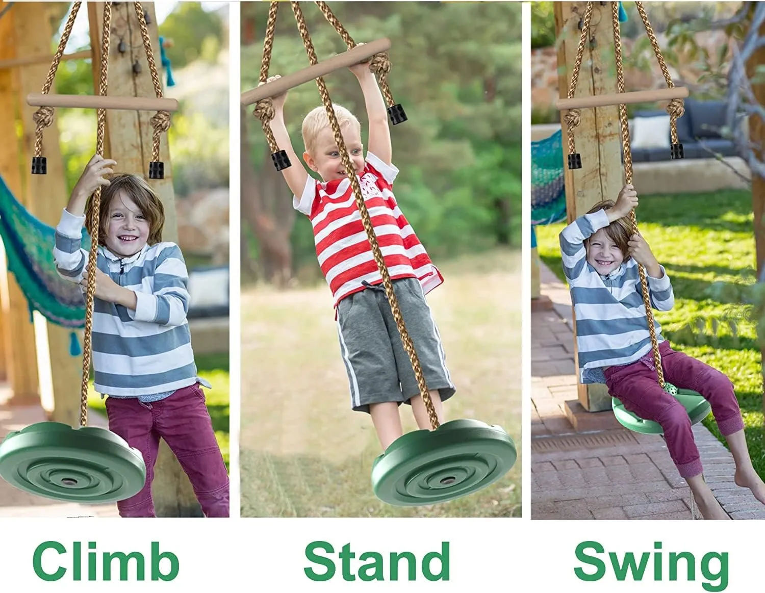 REZNOR Disc Swing for Kids, Swing Set Accessories, 7FT Height Adjustable Gym Monkey Bars, Tree Swing for Backyard, Green