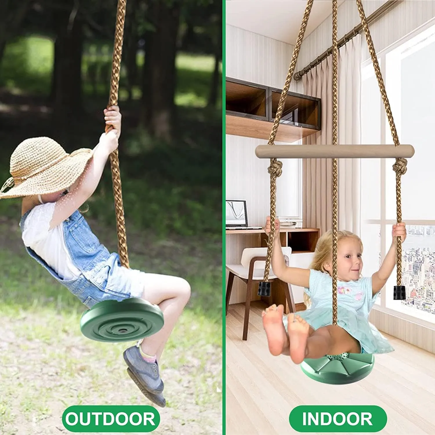 REZNOR Disc Swing for Kids, Swing Set Accessories, 7FT Height Adjustable Gym Monkey Bars, Tree Swing for Backyard, Green