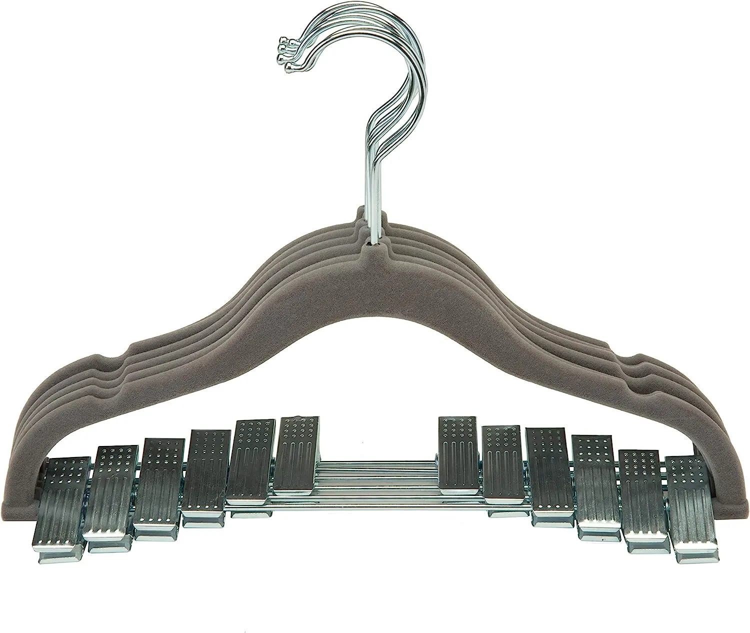 Simplify Grey Velvet Kids Hangers with Clips 6pc
