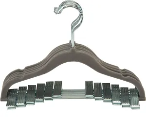 Simplify Grey Velvet Kids Hangers with Clips 6pc