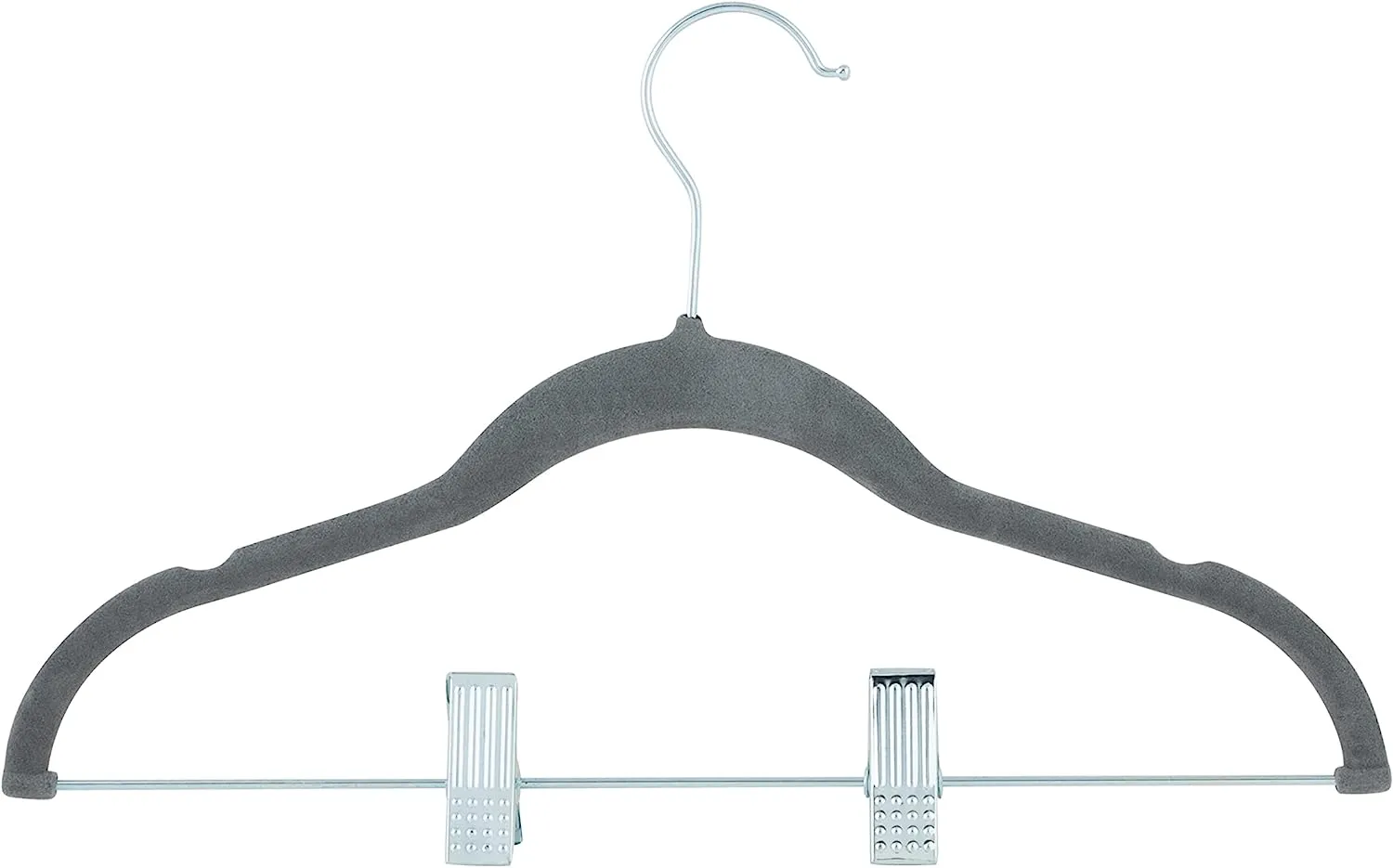 Simplify Grey Velvet Kids Hangers with Clips 6pc
