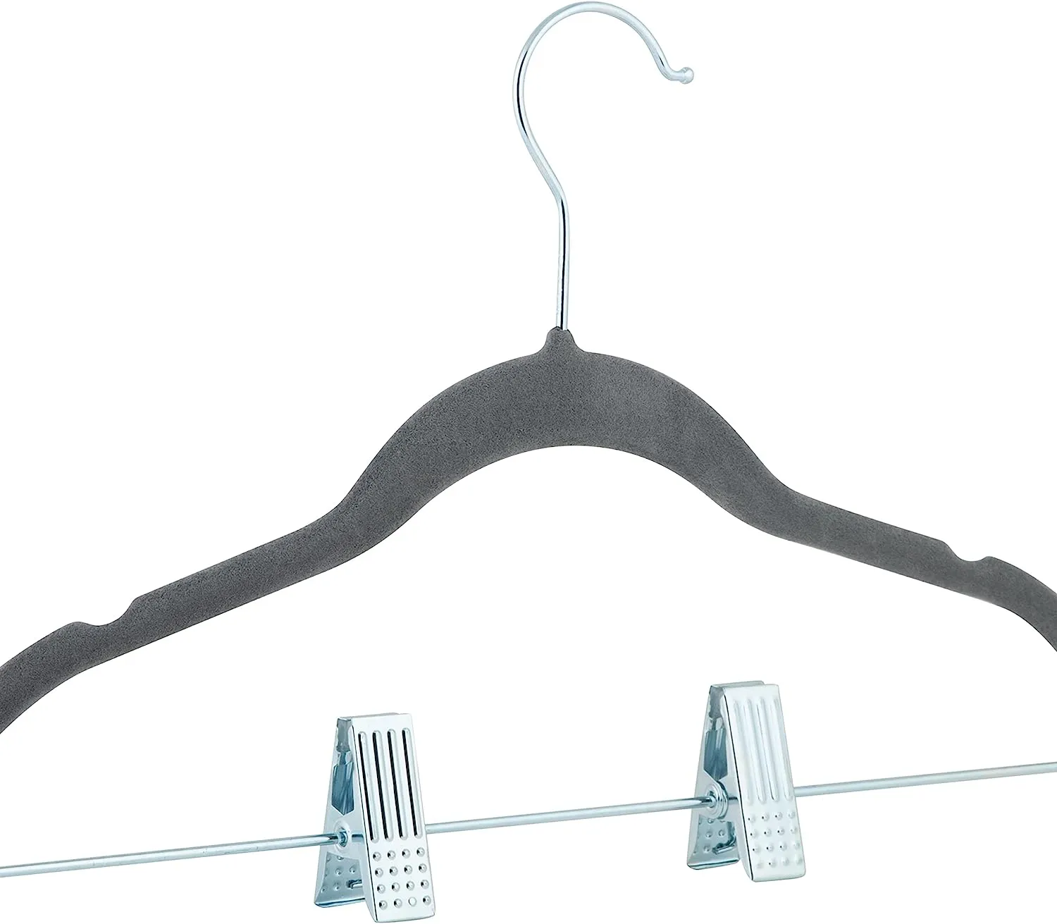 Simplify Grey Velvet Kids Hangers with Clips 6pc