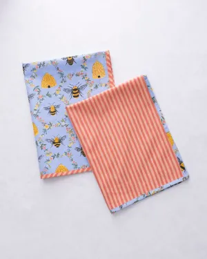 Sweet Bee - Tea Towels Set Of 2 - Soft Blue